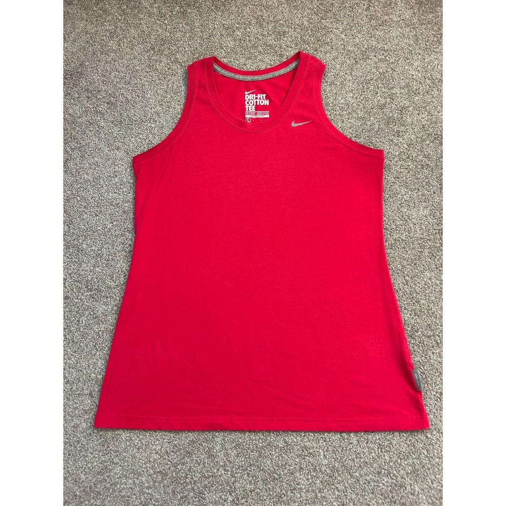 Nike Tank Top Women Large Red Excellent Dri-FIT Cotton Tee Sleeveless Logo